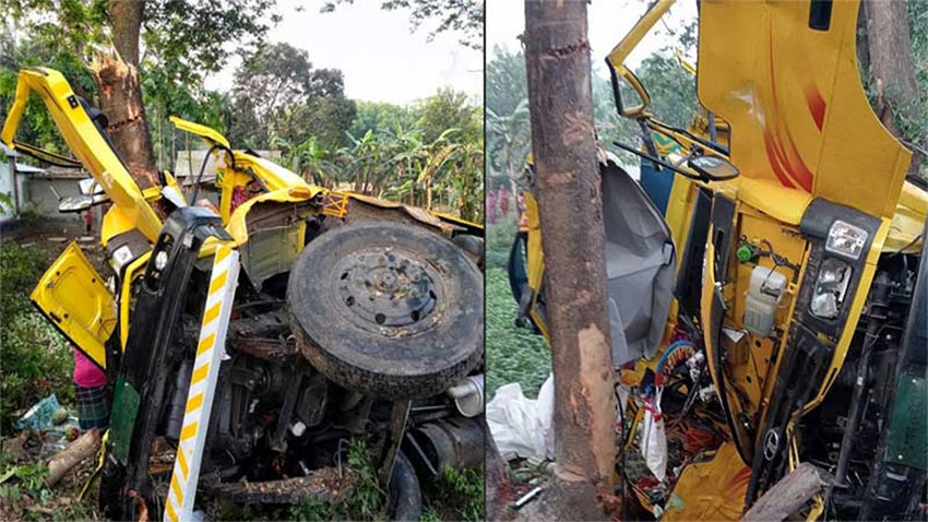 বালুভর্তি ট্রাকের ধাক্কা, নিহত ২ দাঁড়িয়ে থাকা ট্রাকের পিছনে