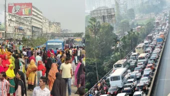 পোশাক শ্রমিকদের সড়ক অবরোধ,কুড়িলে যান চলাচল বন্ধ