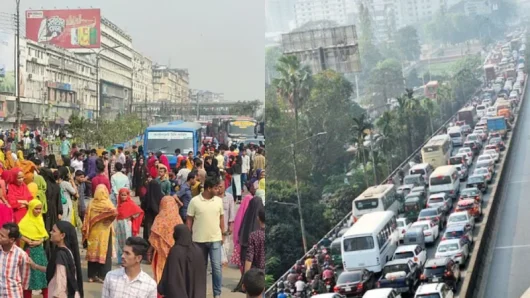 পোশাক শ্রমিকদের সড়ক অবরোধ,কুড়িলে যান চলাচল বন্ধ