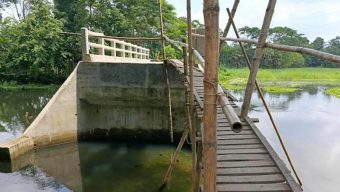 পার হতে হচ্ছে মই দিয়ে আগৈলঝাড়ায় ২৭ লক্ষ টাকার ব্রীজ